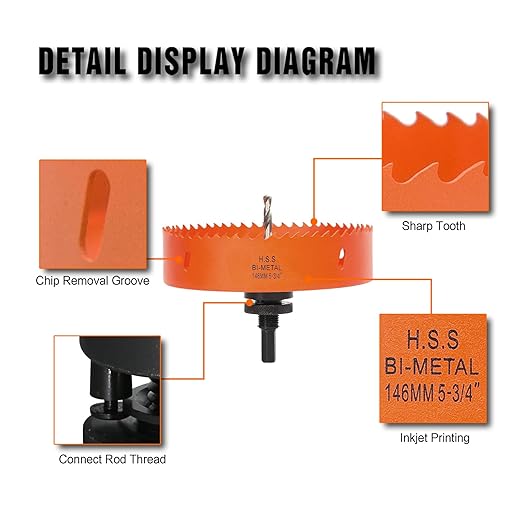 5-3/4 Inch Hole Saw with Arbor for Wood Metal Plastic, 5.75 in Bimetal Hole Cutter, Fast Chip Removal, Smooth Flat Drilling Edge, Lighter and Portable