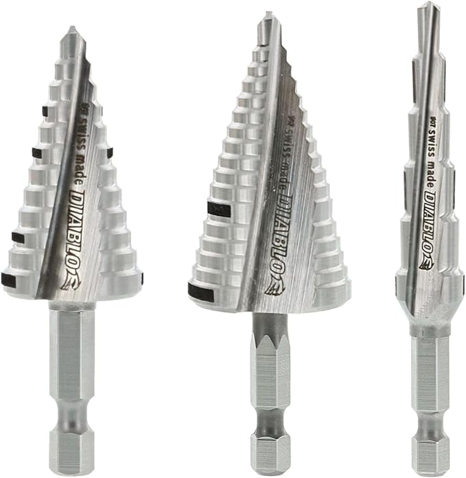 Diablo Impact Strong Step Drill Bit Set - Fast, Precise Drilling in Thin Metals, Plastic and Steel - Split Point Tip, Optimized Dual Flute Design, 3-Piece Set - DSDS003