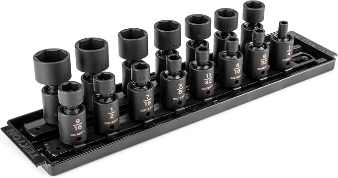 TEKTON 3/8 Inch Drive Universal Joint Impact Socket, 15-Piece | SID97101 | (1/4 - 1 in.), Shallow, 6-Point