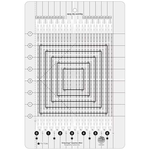 Creative Grids Stripology Quarters Mini Slotted Quilting Ruler – CGRGE4 – Made in USA, 8-1/2in x 12-1/2in, Non-Slip Grip Acrylic Fabric Strip Cutting, Sewing, Crafting, Patchwork Ruler & Template
