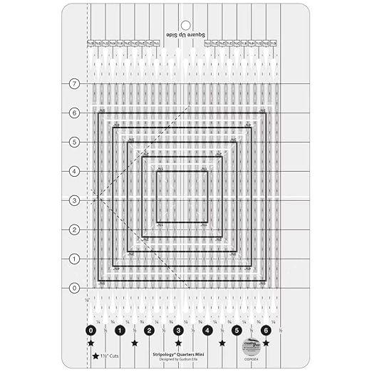 Creative Grids Stripology Quarters Mini Slotted Quilting Ruler – CGRGE4 – Made in USA, 8-1/2in x 12-1/2in, Non-Slip Grip Acrylic Fabric Strip Cutting, Sewing, Crafting, Patchwork Ruler & Template