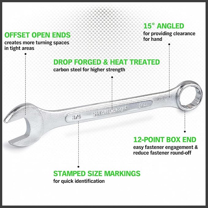 SWANLAKE GARDEN TOOLS 26-Piece Combination Wrench Set with Roll-up Pouch, SAE 1/4” - 1”, Metric 8mm - 24mm, Perfect for General Household, Garage, Auto Repairs and Travel Emergency
