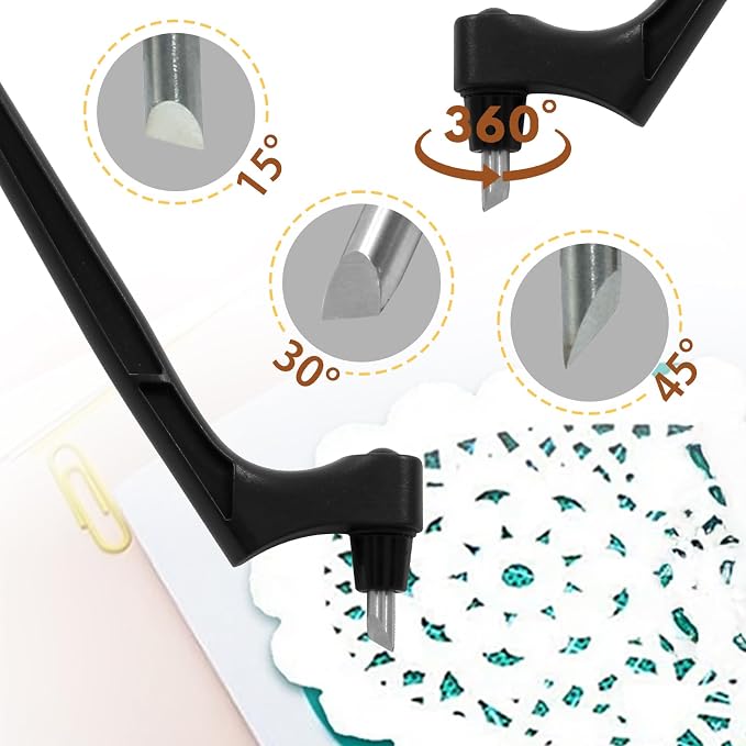 Craft Cutting Tools Pen, Craft Cutting Knives with 3 different 360 Degree Rotating Blades Stainless Steel Cutter Pen for Stencils Scrapbooks DIY Crafts (Black)