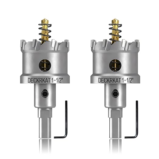 2-Pack 1-1/2" TCT Hole Saws for Hard Metal, Heavy Duty 38mm Tungsten Carbide Tipped Hole Cutters Set with Spring-Loaded Pilot Drill Bits for Stainless Steel, Metal, Iron, and Plastic