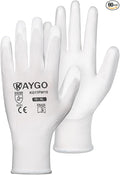 KAYGO Work Gloves for Men and Women, 60 Pairs Seamless Knit PU Coated Safety Gloves, with Smooth Grip on Palm and Fingers, Ideal for Light Warehouse, Manufacturing, Gardening, KG11P (XL, White)