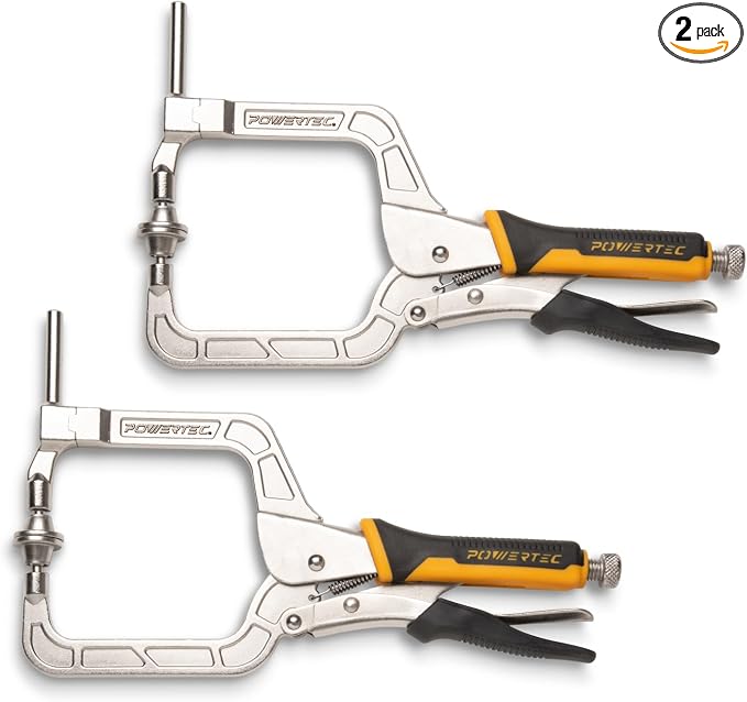 POWERTEC 2 Way Pocket Hole Clamp, Quick Release 12” Right Angle Clamp for Pocket Hole Joinery, Vise Grip Clamps w/Ergonomic Grip & Swivel Pad, Clamps for Woodworking, DIY, Drawer Making-2PCs (71745V)