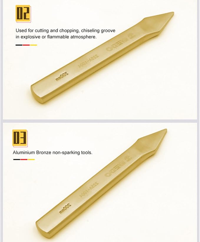 WEDO Non-sparking Cross Cutting Chisel, Aluminum Bronze, DIN Standard, BAM & FM Certificate, 5x8x300mm.