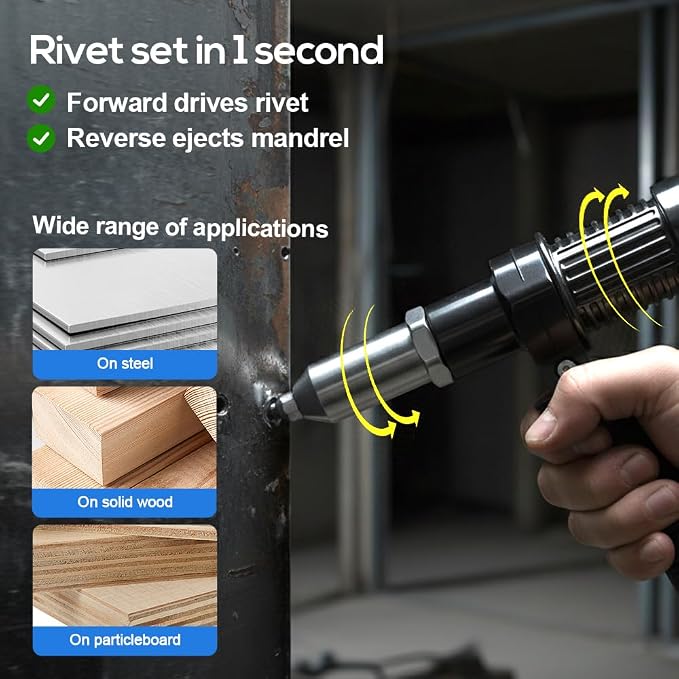 Professional Electric Rivet Gun Adapter Kit, 2026 New Electric Rivet Nut Gun Drill Adapter, Rivet Gun Tool Riveter Drill Attachment for Cordless Electric Power Drills (1 Set)