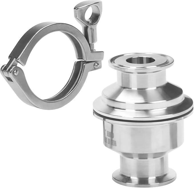 DERNORD Sanitary Check Valve - One Way Flow - 1.5" Tri Clamp Style, Stainless Steel 304, FKM Gasket (1 Inch Tube OD)