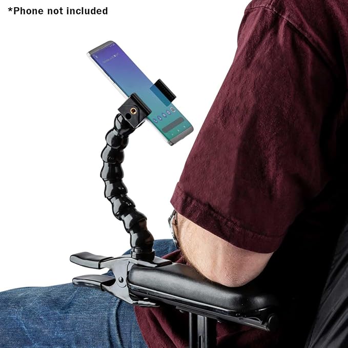 MOGO ModularHose Assistive Technology Phone Holder with Heavy-Duty Spring Clamp (Opens to 2"), 8 Inch Arm