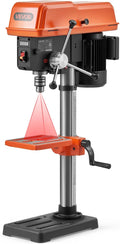 VEVOR 10-Inch Benchtop Drill Press, 5 Amp, 0.8 HP 600W Bench Drill Press, 530-3140 RPM Variable Speed, 0-45° Tilting Worktable, with Laser and LED Work Light, Tabletop Drilling Machine, for Wood Metal