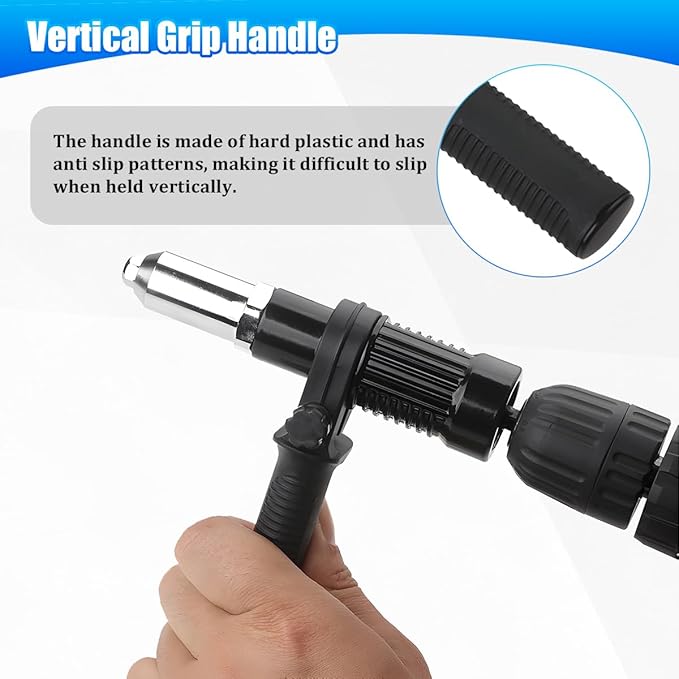 Car Pop Rivet Gun Adapter, Vehicle Cordless Riveter Drill Adapter Kit with 4 Rivet Heads 2.4 3.2 4.0 4.8mm, Auto Electric Rivet Nut Gun Riveting Tool, Universal for SUV Sedan Truck