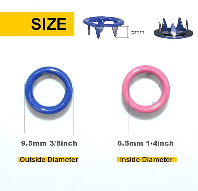 200 Set Snap Fastener Tool 10 Colors Solid &Hollow Mixed Diameter 9.5mm Metal Eyelets Shoes Clothes Crafts with Heavy-Duty Pliers