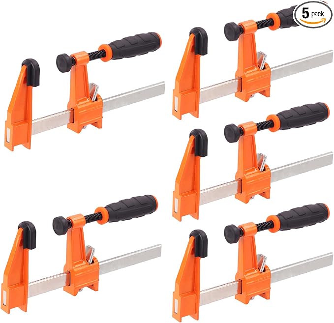 5 Pack 6 Inch Bar Clamp Set - Premium Steel F Clamp, 300 lbs Load Limited Bar Clamps, Medium Duty F-Clamp, Ideal for Woodworking and DIY Projects