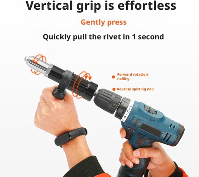 Professional Electric Rivet Gun Adapter Kit,2026 New PopElectric Rivet Gun Adapter Kit,Cordless Electric Drill Riveter Insert Nut Tool,Removable Handle 4 R-ivet Heads for Metal & Aluminum Work