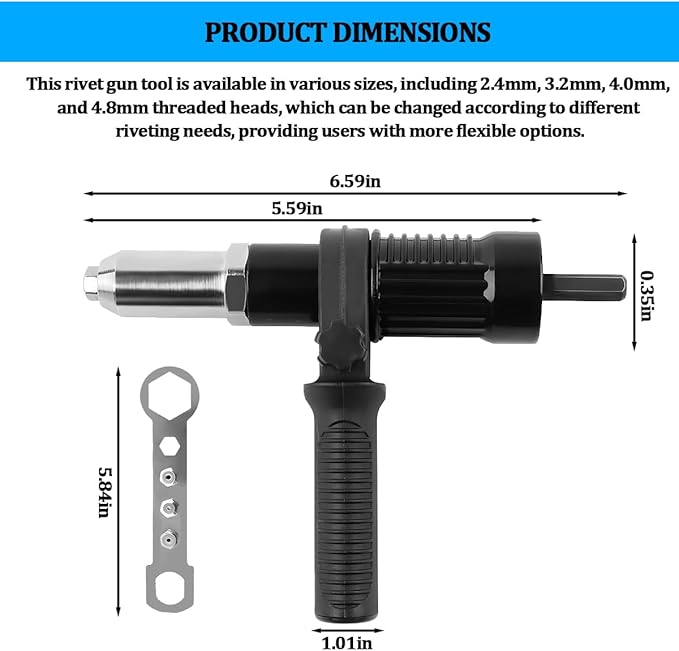 Car Pop Rivet Gun Adapter Kit, Cordless Vehicle Electric Riveter Drill Attachment with 4 Rivet Head, Automotive Power Drill Adapter Tool Kit, Universal for Most Vehicles