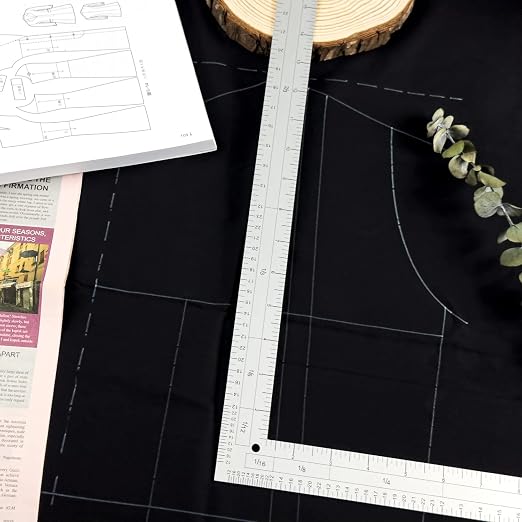 Kearing 24" x 14" L-Square Ruler with Multi-Scale French Curve, Professional Fashion Designer's Sewing Ruler for Pattern Making, Quilting, Design