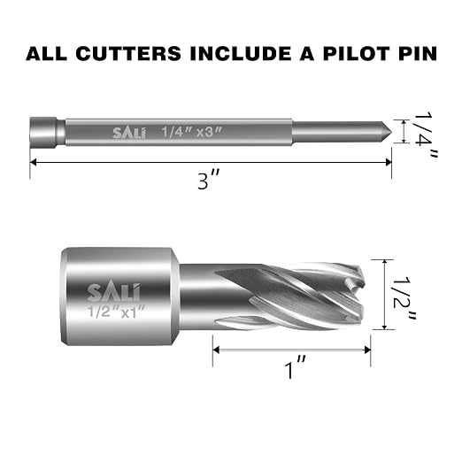SALI 2 pcs Annular Cutter Diameter 1/2 Inch with Weldon Shank 3/4" (with 2 Flats) Cutting Depth 1" Mag Drill Bit for Magnetic Drill Press HSS Fully Ground Drill with One 1/4"*3" Pilot Pin