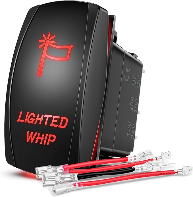 Nilight Lighted Whip Rocker Switch Led Light Bar 5Pin Laser On Off SPST switches 20A/12V 10A/24V Red with Jumper Wires Set for Cars Trucks RVs