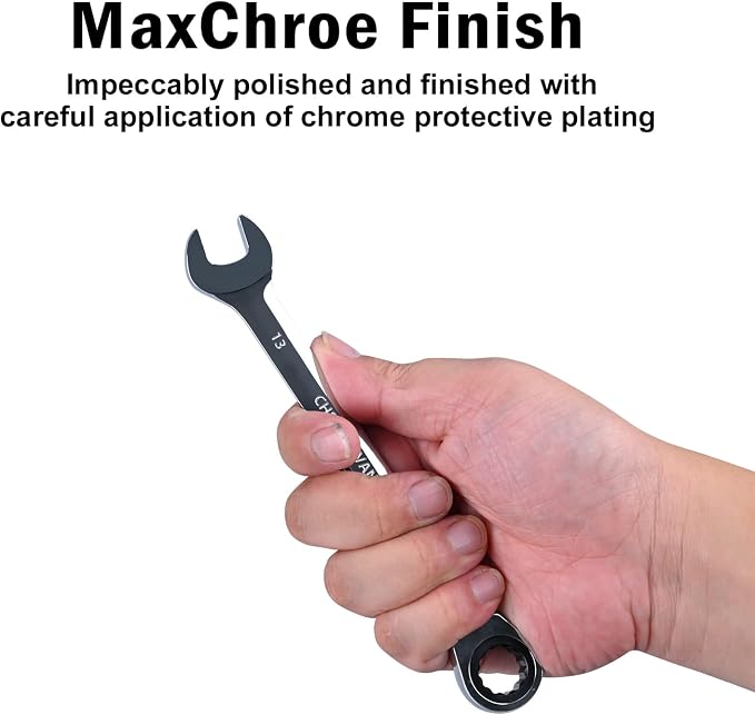 Egofine 13mm Ratcheting Combination Wrench Metric, Industrial Grade Gear Spanner with 12-Point Design, 72-Tooth Ratchet, Chrome Vanadium Steel