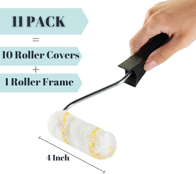 Bates- Paint Rollers, 4 inch Paint Roller with 10 Covers, Wall Painting Tool