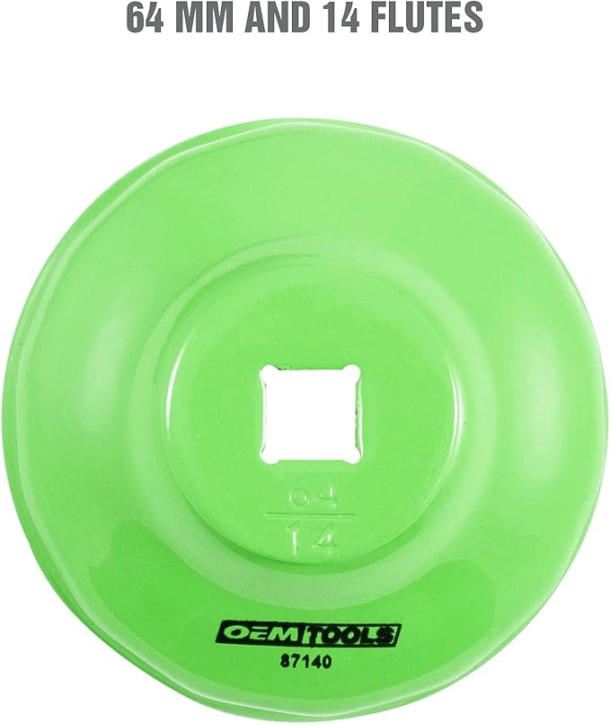 OEMTOOLS 87140 64mm 14 Flute Oil Filter Wrench, Green, 3/8 in Drive, Prevents Slippage, Wide Compatibility