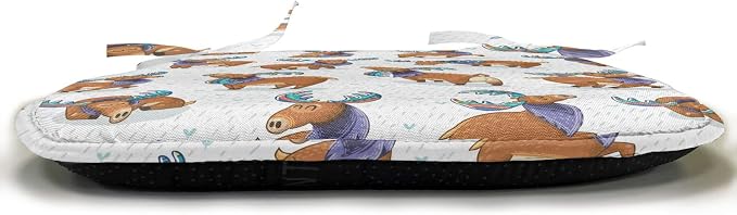 Lunarable Deer Chair Seating Cushion Set of 4, Moose in Cartoon Elks with Rainbow Antlers Cheerful Comic Pattern, Anti-Slip Seat Padding for Kitchen & Patio, 16"x16", Turquoise Lavender