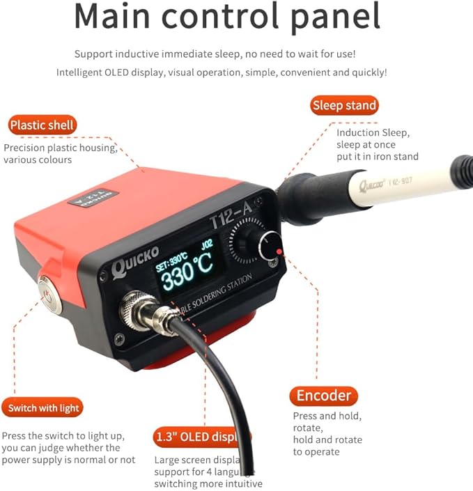 Cordless Soldering Iron Station,QUICKO T12 Soldering Station Fit for Makita Battery 18/20V,Sleep Immediately,Injection Mold,°C/ºF Conversion OLED (Battery Not Included) With 5pcs Solder Iron Tips