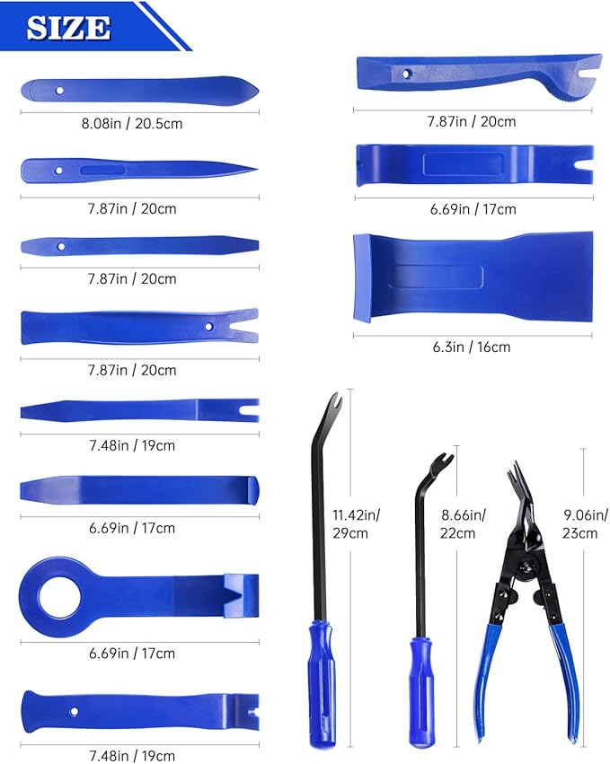 Poraxy 19Pcs Trim Removal Tool, Car Panel Dashboard Door Audio Trim Removal Tool Kit, Auto Clip Pliers Fastener Remover Set, Plastic Pry Tool, Automotive Upholstery Removal Kit