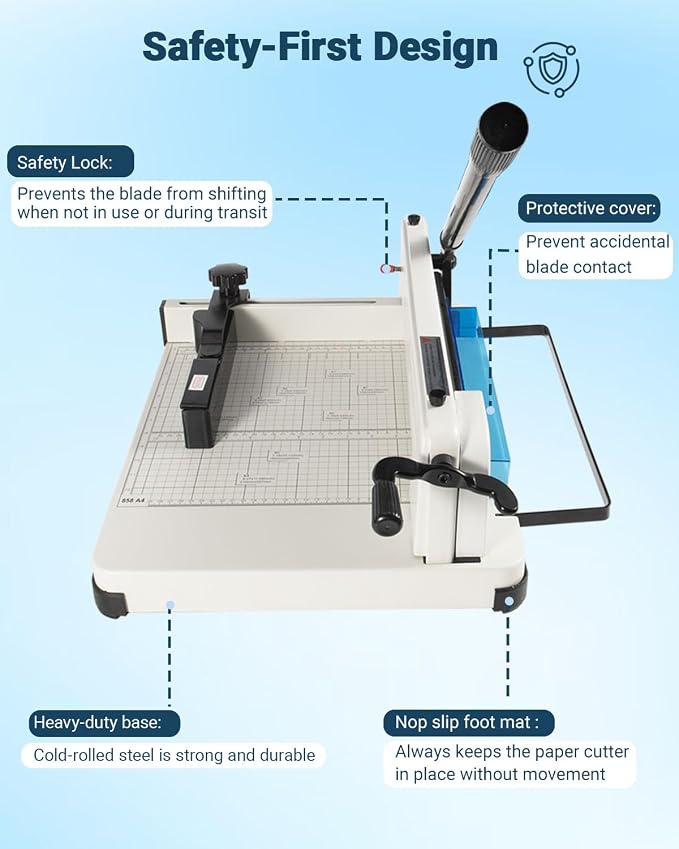 12 Inch Heavy Duty Guillotine Paper Cutter,Cuts 400 Sheets A4 Paper,Solid Steel Construction with Imperial Sizing & Dual Safety Features,Industrial Stack Paper Trimmer for Offices,Schools,Print Shops