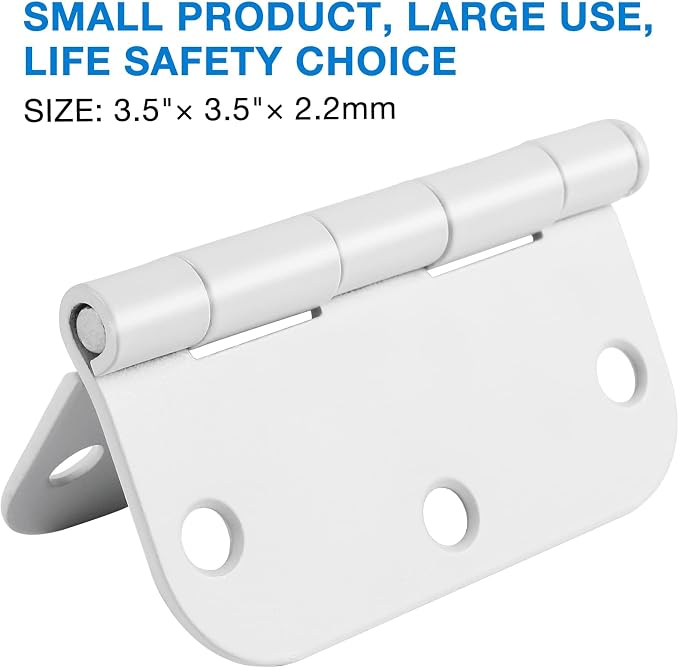 12 Pack Interior 3.5" Door Hinges for Doors 3 1/2 Inch White Matte Rounded 5/8" Noise Free Flat Residential Standard Hinge for Study Spare/Play/Lounge/Bed Room,Walk-in Closet,DIY Table,Celler,Balcony
