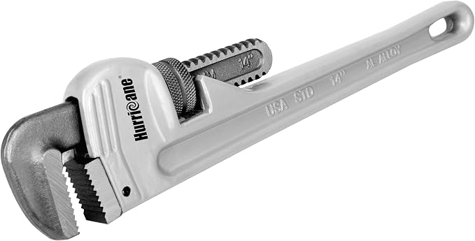 HURRICANE 14-Inch Aluminum Pipe Wrench,Heavy Duty Adjustable Plumbing Wrench,Straight Handle Plumbers Tool,40% Lighter Weight