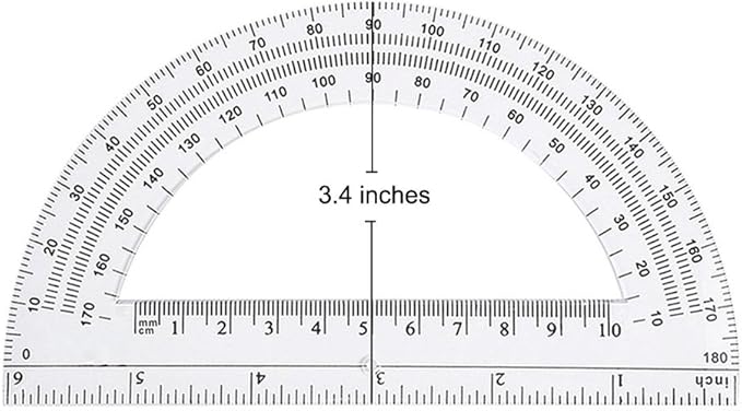 Leline's Plastic Protractor, 6 inch Student Math Protractors, Pack of 2, Clear
