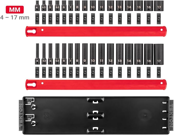TEKTON 1/4 Inch Drive Impact Socket Set, 32-Piece | SID90204 | (4 - 17 mm), Shallow and Deep, 12-Point, Socket Rail