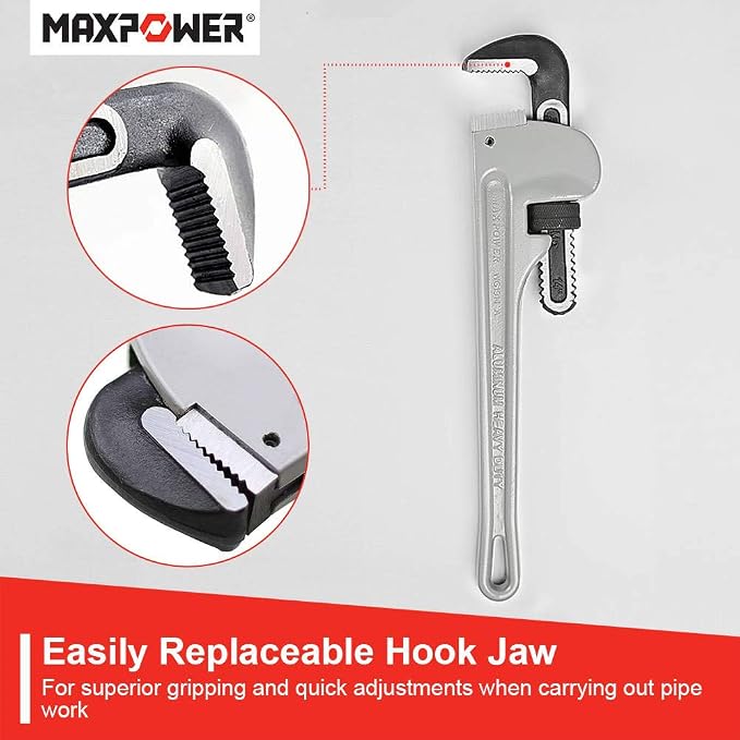 MAXPOWER 14-Inch Pipe Wrench, 2-inch Jaw Capacity | 40% Lighter Aluminum Plumbing Wrench, Heavy Duty Straight Pipe Wrenches