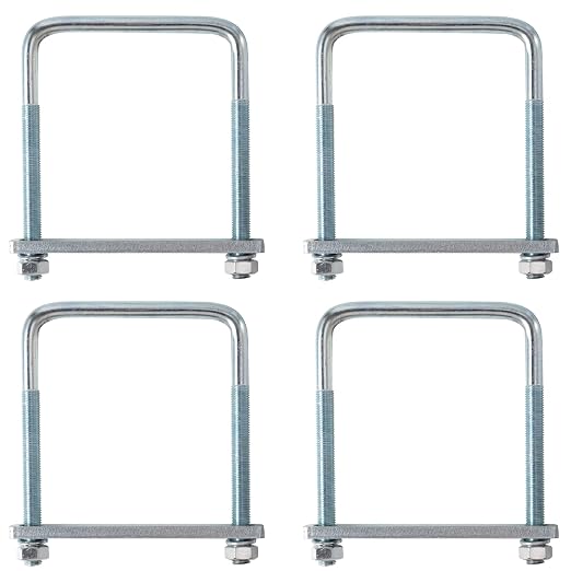 4 Pack Square U-Bolt for Trailer- Fits 4.5 Inch Wide Leaf Springs, Galvanized Steel Clamp Set, Secure Fit for Truck, Boat and Trailers