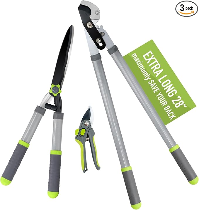 Altdorff Garden Loppers Pruning Shears, Updated 3PCS Hedge Clippers Combo Set, Branch Cutter with Compound Action, Chops Thick High Branch Ease, Professional Tree Trimmer Set Heavy Duty