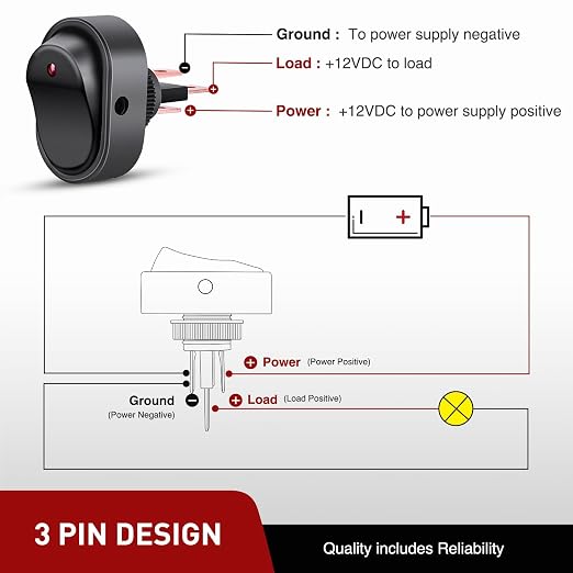 Nilight 5PCS LED Lighted Rocker Switch 12V Red Illuminated ON Off Toggle Switches 30A 3Pin SPST Oval Shaped 12mm Hole for Automotive Car Truck RV Motorcycles Marine Boats