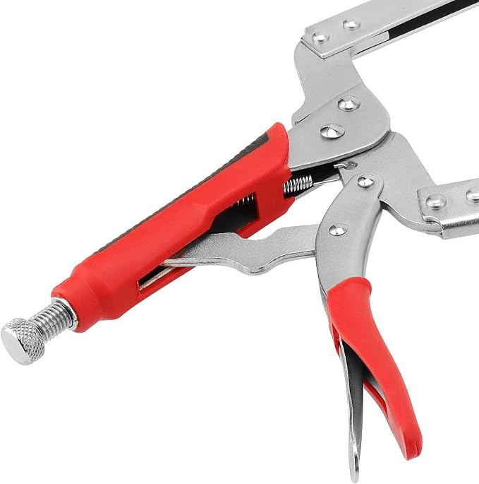PINGEUI 4 PCS 18 Inch C Clamp Locking Pliers, Heavy Duty C Clamps with Swivel Pads and Rubber Handle Sleeve, Adjustable Welding Woodworking Tools, 7 Inch Max Jaw Opening