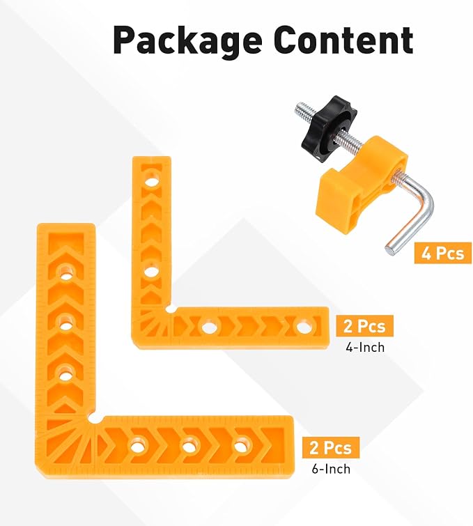 HARFINGTON 4Pcs Corner Clamp 90 Degree 4/6" Right Angle Clamp Set for Woodworking, ABS Plastic Positioning Square Tool for Picture Frame Box Cabinets Drawers, Yellow