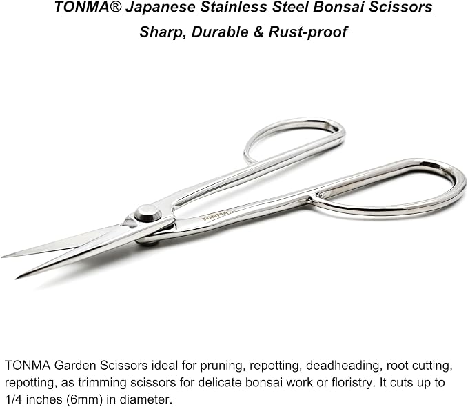 TONMA Satsuki Bonsai Scissors [Made in Japan] Professional 8.5 inch Garden Bonsai Tools Japanese Stainless Steel Hasami Pruning Scissors with Micro Serrated, Mirror Finish Process