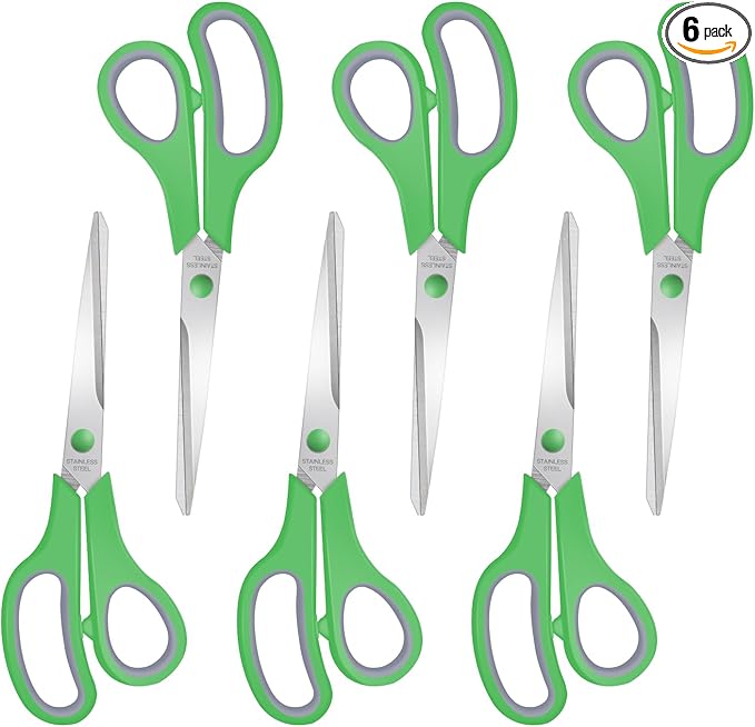 6 Packs Sewing Craft Scissors Bulk,8" Multipurpose Heavy Duty Sharp Scissors,Stainless Steel Shears for Home Office Student Supplies,Green