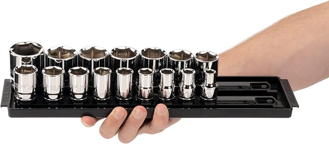 TEKTON 1/2 Inch Drive 6-Point Socket Set, 16-Piece (3/8 - 1-5/16 in.) | SHD92001 | (3/8 - 1-5/16 in.), Shallow, Socket Rail