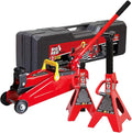 BIG RED T82001S Torin Hydraulic Trolley Service/Floor Jack Combo with 2 Jack Stands and Blow Mold Carrying Storage Case, 2 Ton (4,000 lb) Capacity, Red