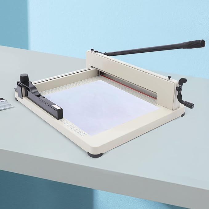 17 Inch Guillotine Paper Cutter Heavy Duty, Hss Blade Cuts 1.42in Stack 400 Sheets, Manual Paper Trimmer with Metal Base for Office Home School