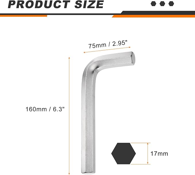 HARFINGTON 3pcs Hex Key Wrench 17mm Cr-V Steel L-Shape Hexagon Metric Wrenches Repairing Tool for Home DIY Bike Motorcycle Repair, Silver