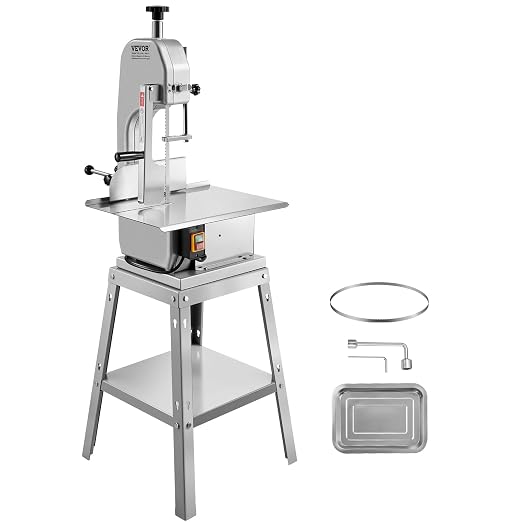 VEVOR Electric Meat Saw, 850W Stainless Vertical Cutter, 19.1"x15" Workbench, 7.09" Cutting Thickness, Includes 5 Blades for Slicing Frozen Meat, Pork, Beef, and Ribs