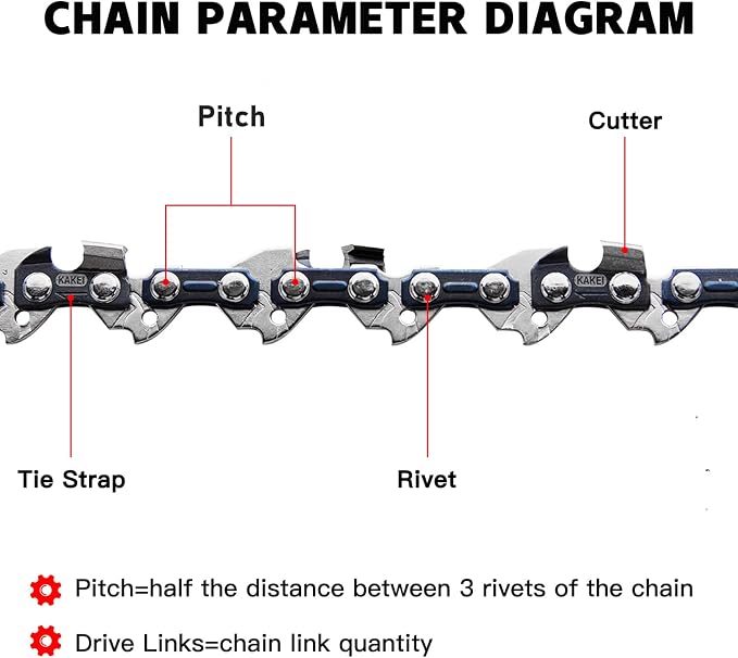 KAKEI 22 Inch Chainsaw Chain .325" Pitch .058" Gauge 86 Drive Links Fits Blue Max 20160 57cc (3 Chains) - Full Chisel
