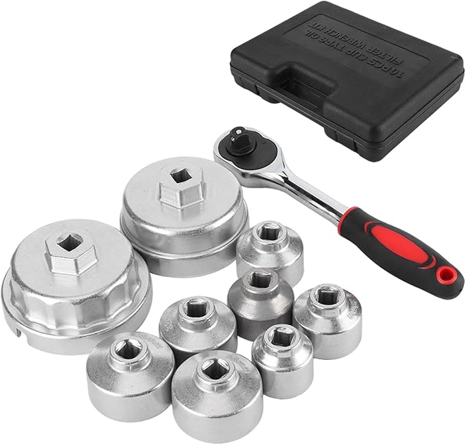 Aramox Oil Filter Wrench Cap Chrome Vanadium Oil Filter Wrench Socket Set 10 Piece 27MM to 38MM Cup Type Removal Tool for Auto Repair and Change
