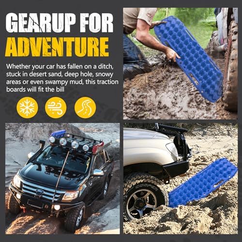 BUNKER INDUST Off Road Traction Boards, Pair Recovery Tracks Traction Mat for Vehicle Truck Jeep SUV, Mud, Snow, Sand Ramp-Blue Emergency Tire Traction Pads (Gen 10th)